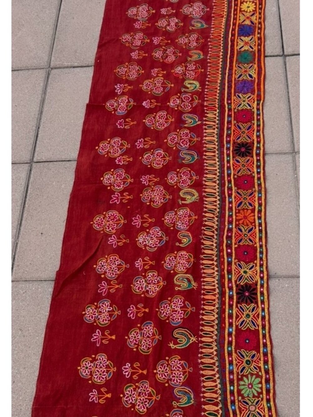 Vintage Hand Embroidered Large Piece of Traditional Indian Fabric Textile